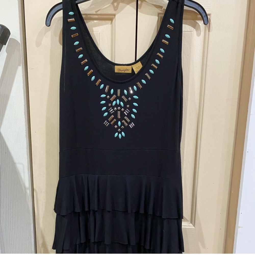 Wrangler Black Sleeveless Dress with Embellished Neckline